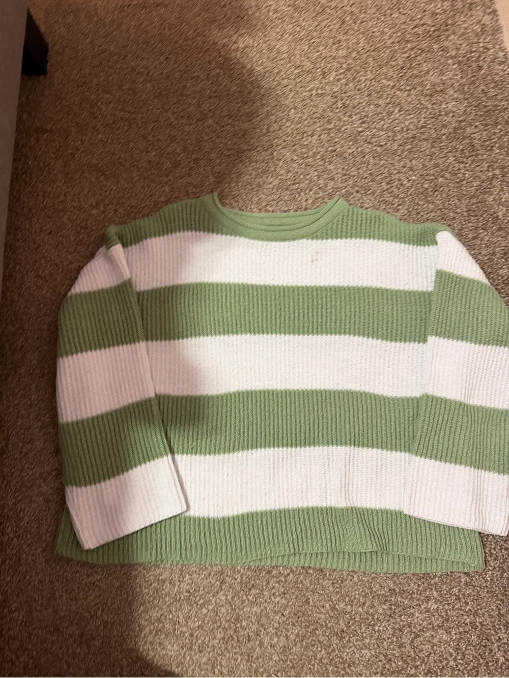 SHEIN Green and White Striped Ribbed Knit Sweater